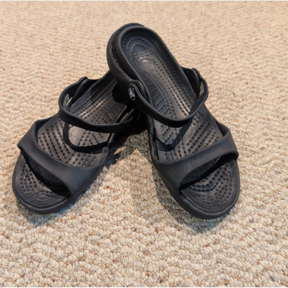 Crocs Cleo Sandals Womens US 8 Black Strappy Comfort Open Toe